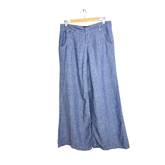 Arden B Y2K low rise wide flare Linen Pants light blue size 6 - Picture 2 of 7